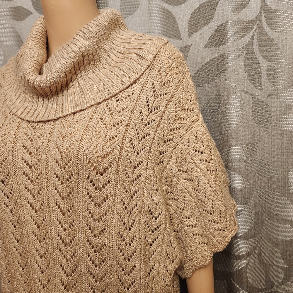 Tan Pullover Turtleneck Half Sleeve Sweater Size 14 - Picture 3 of 14